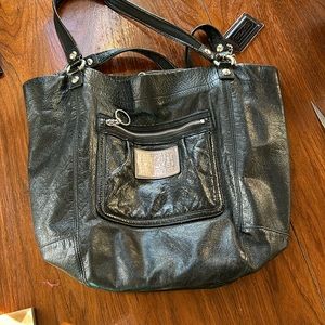 Coach poppy tote black leather